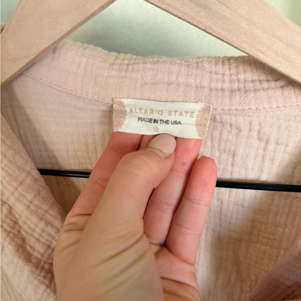 Altar'd State Short Sleeve Button Front Top in Blush Pink - Picture 3 of 7